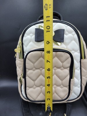 Betsey Johnson cream beige tan black quilted hearts mini 