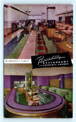 Postcard WI Milwaukee Piccadilly Restaurant Cocktail Lounge Interior Views H11