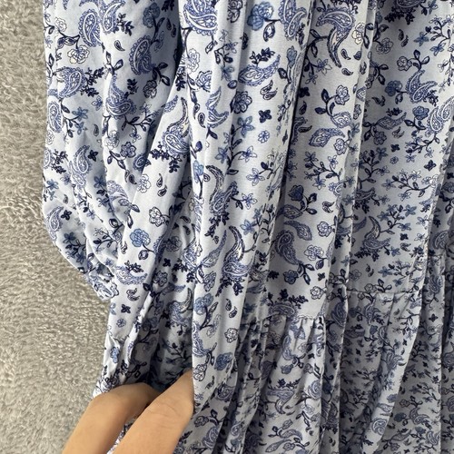 Old Navy Dress 3X Blue Paisley Floral Babydoll Tiered Square Tie Neck Smocked - Picture 7 of 17