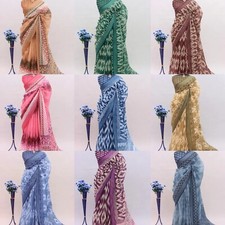 Women's Cotton Linen Printed Saree with Running Blouse