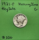 1921-P Mercury Dime 10c G Good Key Date 90% Silver