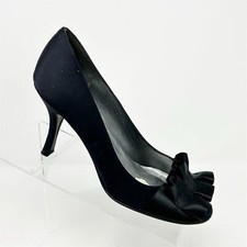 Stuart Weitzman Black Satin Peep Toe Ribbon Pumps Women's Heels Formal Size 7