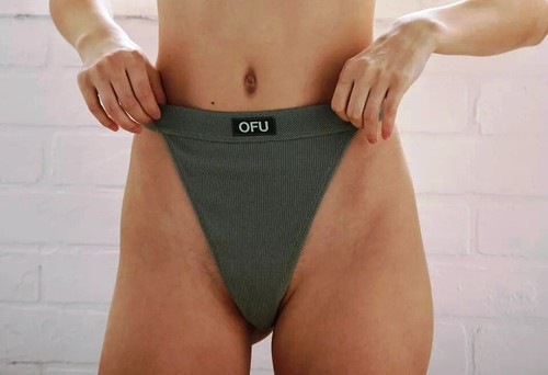 NWT Urban Outfitters Cotton Rib High Cut Thong Panty Ivory or Khaki S, M or L - Picture 2 of 6