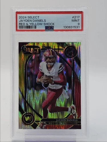 JAYDEN DANIELS 2024 SELECT CLUB LEVEL ROOKIE RED YELLOW SHOCK C RC PSA 9 Q2010