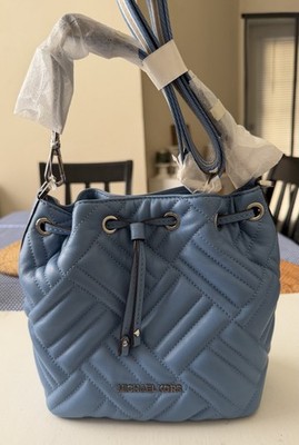 Michael Kors MK Peyton Extra Small Blue Quilted Crossbody Bucket Bag
