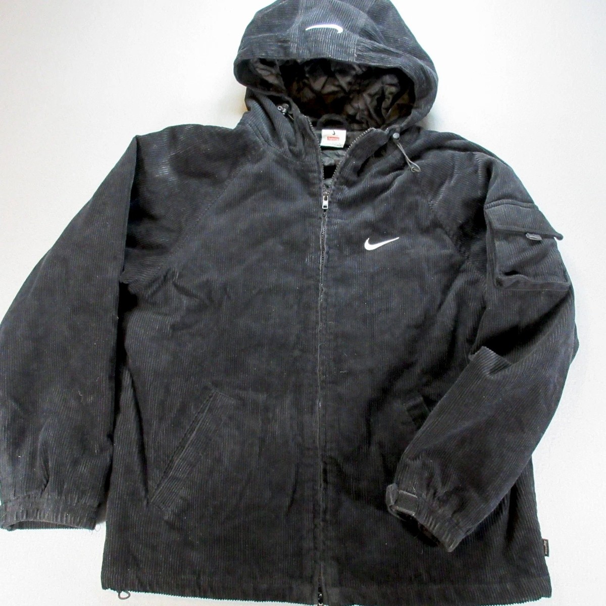 Nike x Supreme ARC Jacket Mens Small Black Corduroy Hooded Quilted