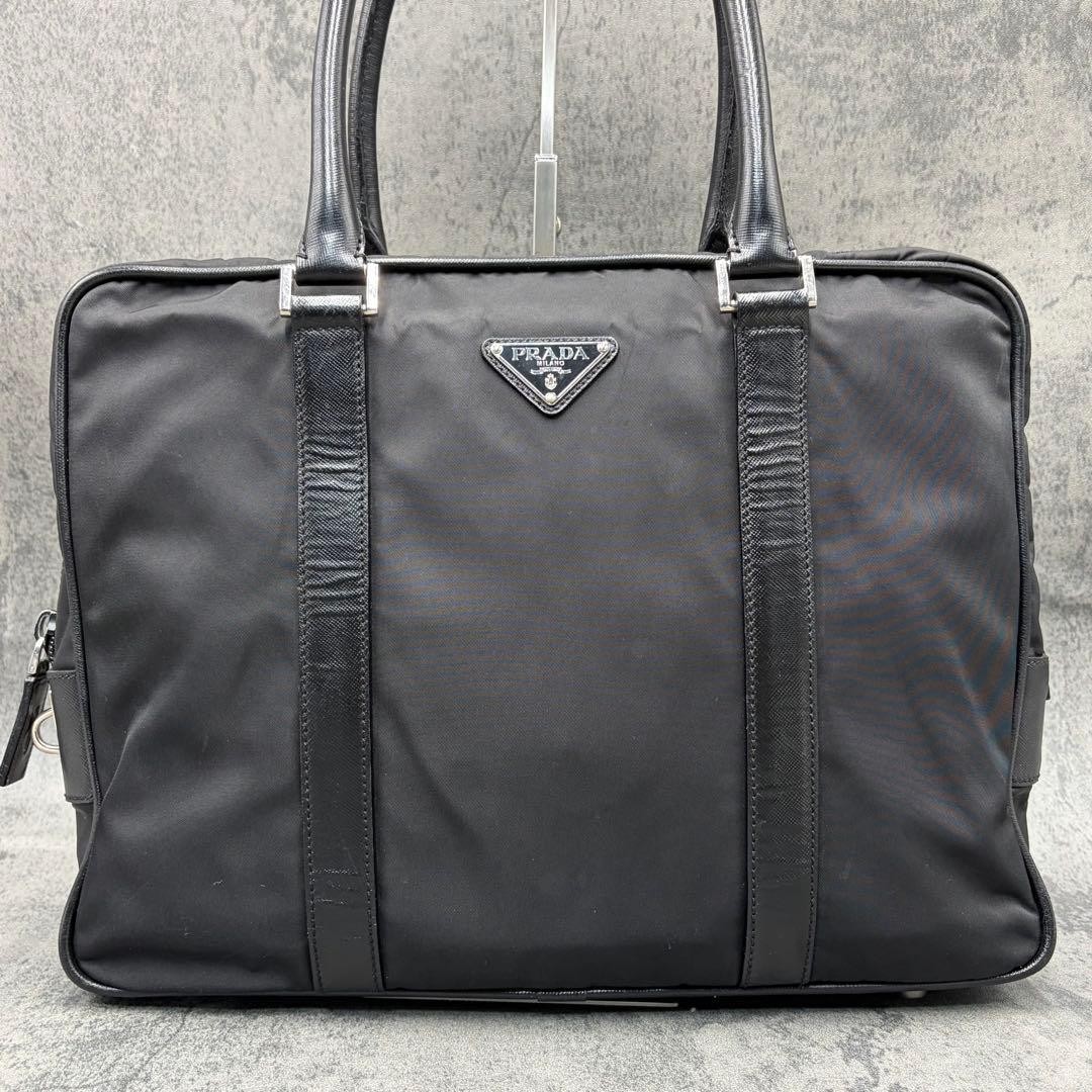PRADA Triangle Logo Briefcase Business Hand Shoulder Bag Leather Auth R02128 thumbnail 3