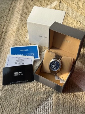 Seiko Astron Navy Sbxy013 Mens Titanium Solar Radio Watch Sapphire Crystal