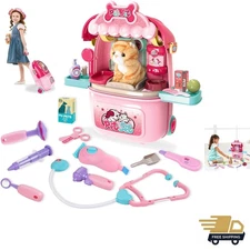 Pet Cat Care Carrier Suitcase Toy, 29PCS Vet Clinic and Doctor Kit for Kids, ...