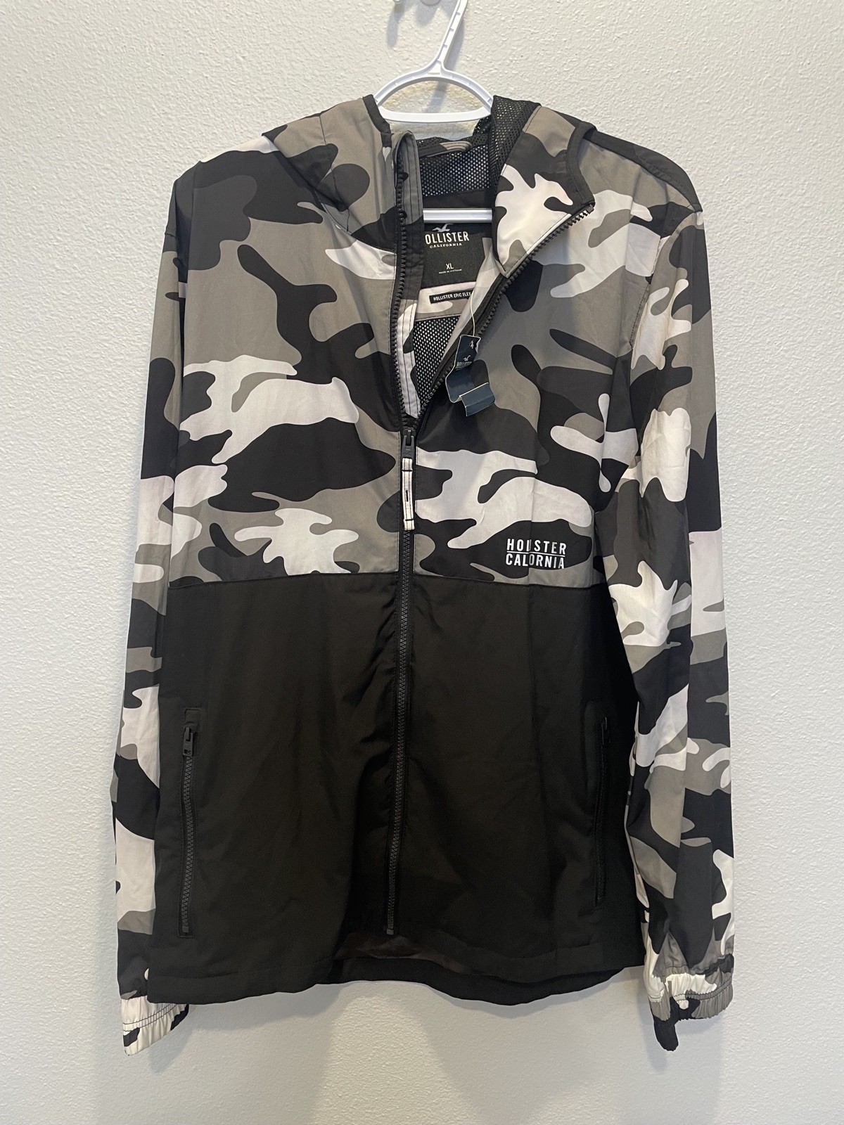 Hollister Epic Flex Full Zip Hooded Men's Jacket Snow Camouflage Size XL