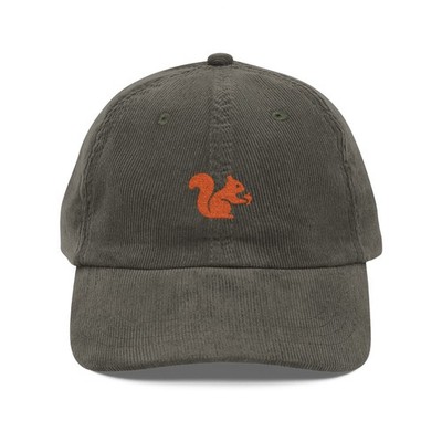Corduroy Squirrel Hat - Cute Fall Animal Embroidered Cap - Autumn Harvest Hat