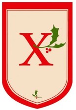 Letter X  Monogram Flag 28x44 Cream Red Holly Applique Christmas