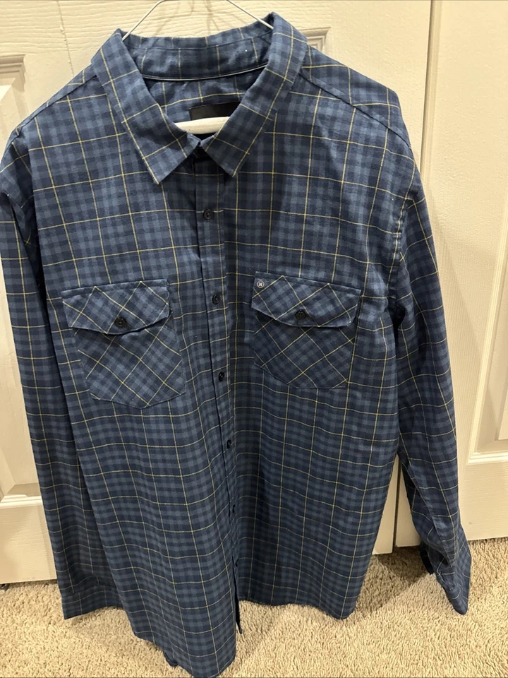 Camisa de bolsillo de franela de invierno para hombre Hurley azul/negro a cuadros, talla 2XL Foto 2 de 3