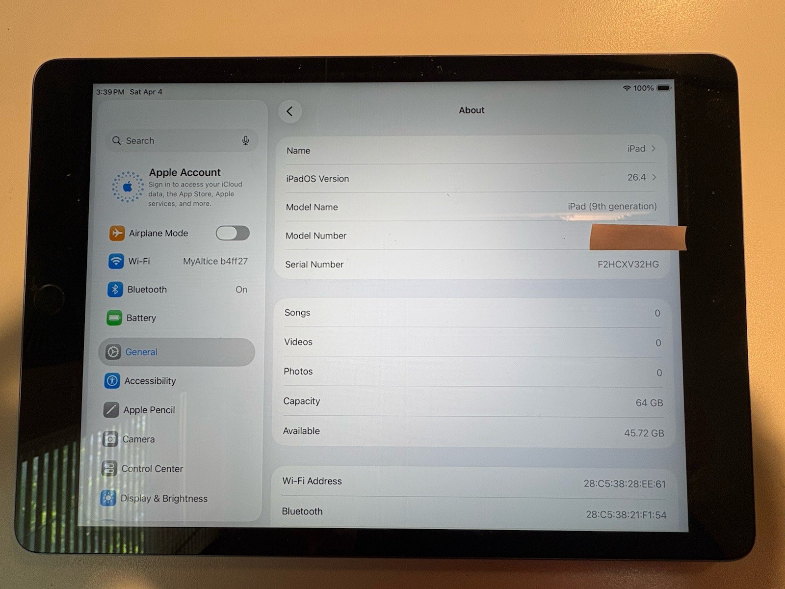 Apple iPad 9th gen 64gb wifi only