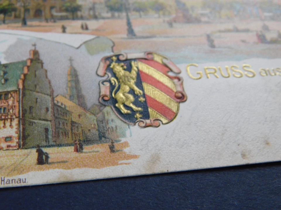 Hanau geprägte Ansichtskarte AK 1901 Altstädter Rathaus gold. Wappen Marktplatz - Bild 3 von 4