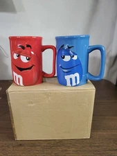 M&M's Candy Blue & Red Official Licensed Coffee Mugs Cup Lot 12oz  Original Box