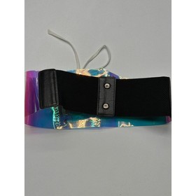 Holographic Iridescent Lace Up Wide Elastic Belt Corset Waist Cincher