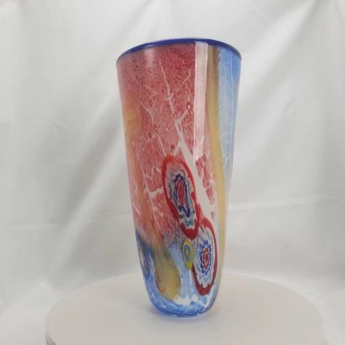 Vintage Millefiori Art Glass Vase, Murano Style, MultiColor, Excellent...