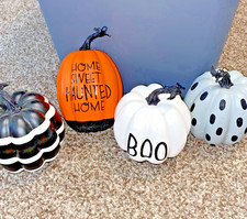 4 Foam Pumpkins Decor Halloween Thanksgiving Fall Boo Haunted Home Stripe 6  