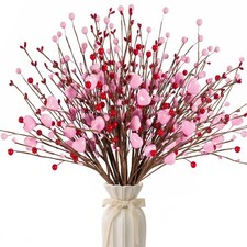 24 PCS Valentine Pink Heart Shaped Berry Picks Red Berries Wedding Decor Gift