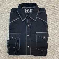 Wrangler Rock 47 Shirt Mens M Black Long Sleeve Western Snap Button Casual Logo