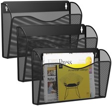 3 Single Pocket Wall File Holder, Mesh Hanging File Folder Paper Organizer, V...