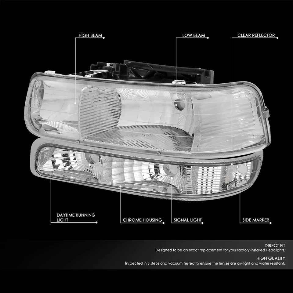 Хромированный корпус прозрачные угловые фары бампер лампы для Chevy Silverado 1999-2002 годов выпуска - Изображение 2 из 4