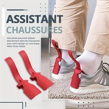 2PCS Red Lazy Shoe Helper, Plastic Shoe Wearing Aid, No Need to Bend Over, Fits