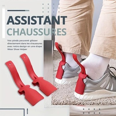 2PCS Red Lazy Shoe Helper, Plastic Shoe Wearing Aid, No Need to Bend Over, Fits