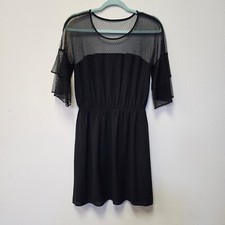 Express Dress Medium Black Lace Mesh Bell Sleeves Whimsy Goth Grunge Witchy