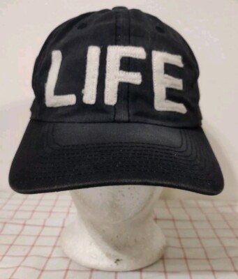 Life Cap Hat Black Mens Adjustable Embroidered Big Letters On Front