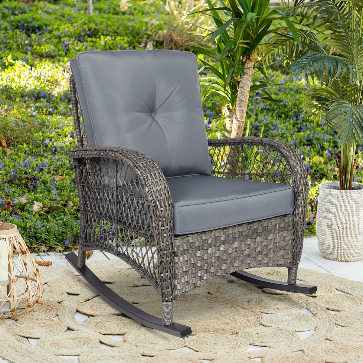 Patio Furniture Outsunny Outdoor Wicker Rocking Chair With Cushions ...