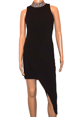 BEBE Chica Black Asymmetrical Halter Embellished Sleeveless Mini Dress Size  S | eBay