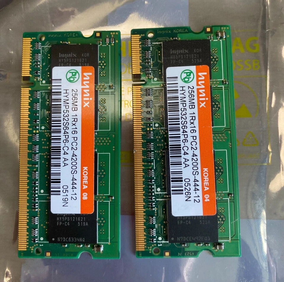 HYNIX  256MB 1Rx16 PC2-4200S - 444-12 - HYMP532S64P6  x 2 Laptop  Memory Modules - Image 3 of 4