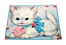 VTG Coby Kitten Kitty Cat Birthday Greeting Card Oversized Embossed Unused USA