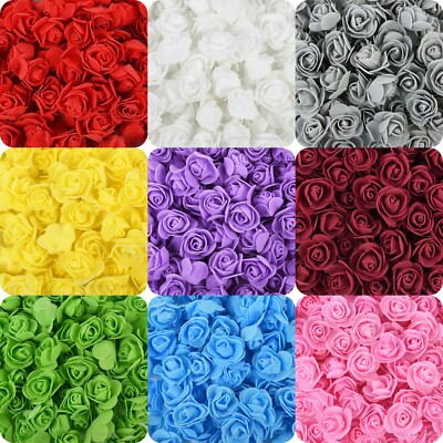 100 Foam Mini Artificial Roses Heads Buds Fake Flowers Wedding Home ...