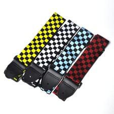 1 Piece Cotton Check Leather Head Guitar Strap 2" Wide
