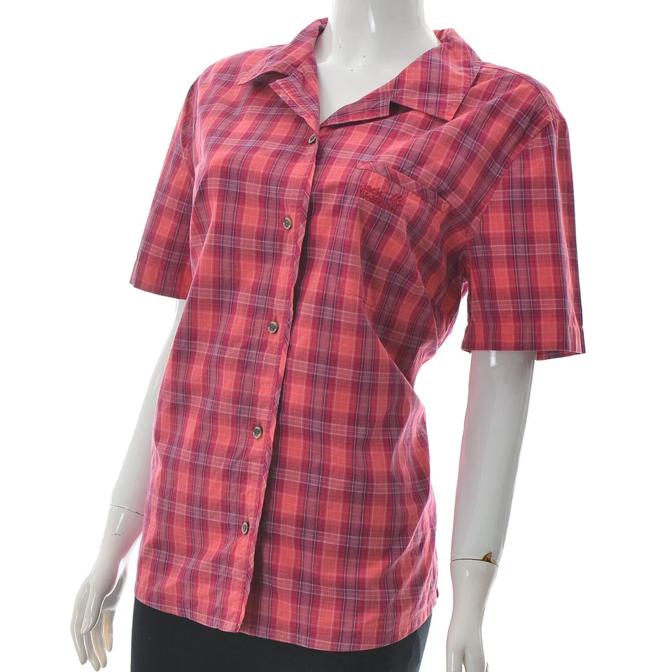 Jack Wolfskin Womens Regular Fit Button Up Casual Shirt Short Sleeve Plaid L - Image 2 of 4
