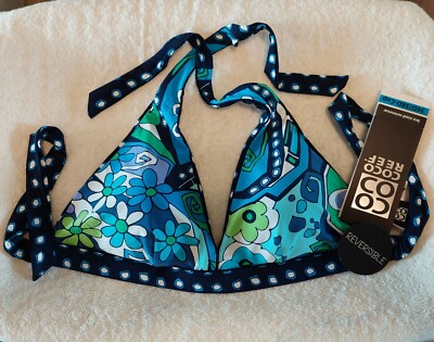 NWT~Coco Reef~Bra Fit~36/D~38/D~Padded~Reversible~Navy~Flower Power~Tie Back