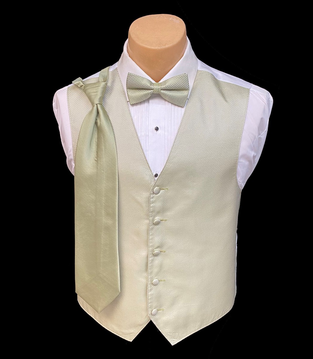 Men's Armanno Light Green Tuxedo Vest with Bow Tie Long Tie Size XL