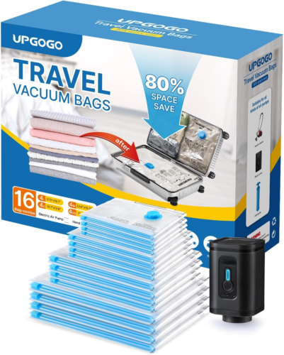 Combo 16 Pack Travel Vacuum Bags with Prtable Electric Pump,Vacuum Seal Bags for