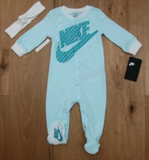 Nike Baby Girl Coverall & Headband Set ~ Mint Green, Aqua & White ~