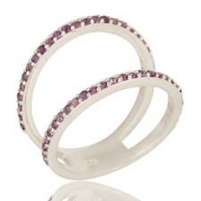 Natural Amethyst Gemstone 925 Sterling Silver Double Stacking Ring