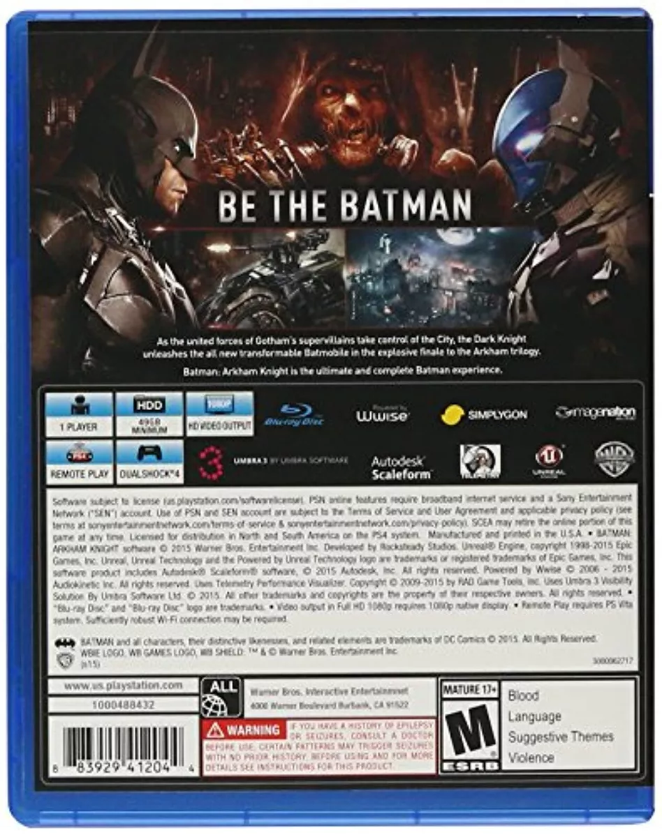 Batman: Arkham Knight For PlayStation 4 PS4 PS5 Very Good 3Z