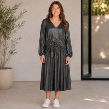 Lane Bryant Black Metallic Long Sleeve Fit Flare Stretch Knit Dress 18/20