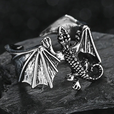 Verstellbarer Fliegender Drache Ring Retro Silber Punk Gothic Drachenring für Herren Damen