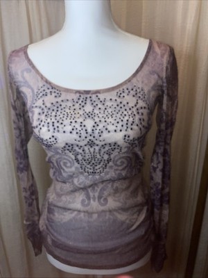 Sm Bedazzled Bella Swan SHEER 100% nylon lavender sparkle ruched Long Sleeve