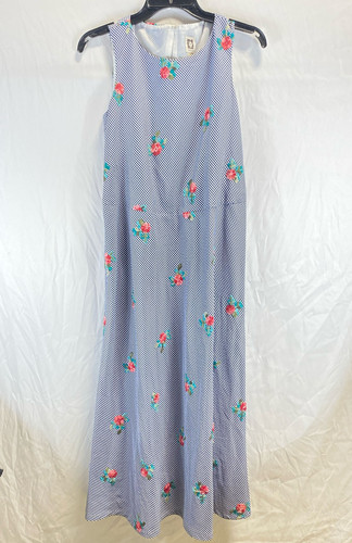 NWT Anne Klein Womens Navy White Check Floral Sleeveless Fit & Flare Dress Sz 4