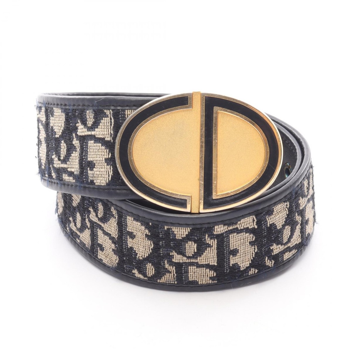 Christian Dior CD buckle oblique belt canvas leather Navy Beige