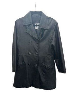 Debenhams Nuage Womens Medium Pea Coat Leather Jacket Vintage Lined #7277